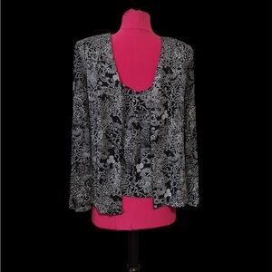 Alex Evenings Sparkly Black and Silver Floral Twinset (Med)